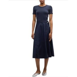 Veronica Beard Facia Mixed Media Navy Dress Size Large Midi‎ Fit Flare (N)